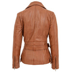 Womens Leather Hip Length Biker Jacket Celia Tan 1