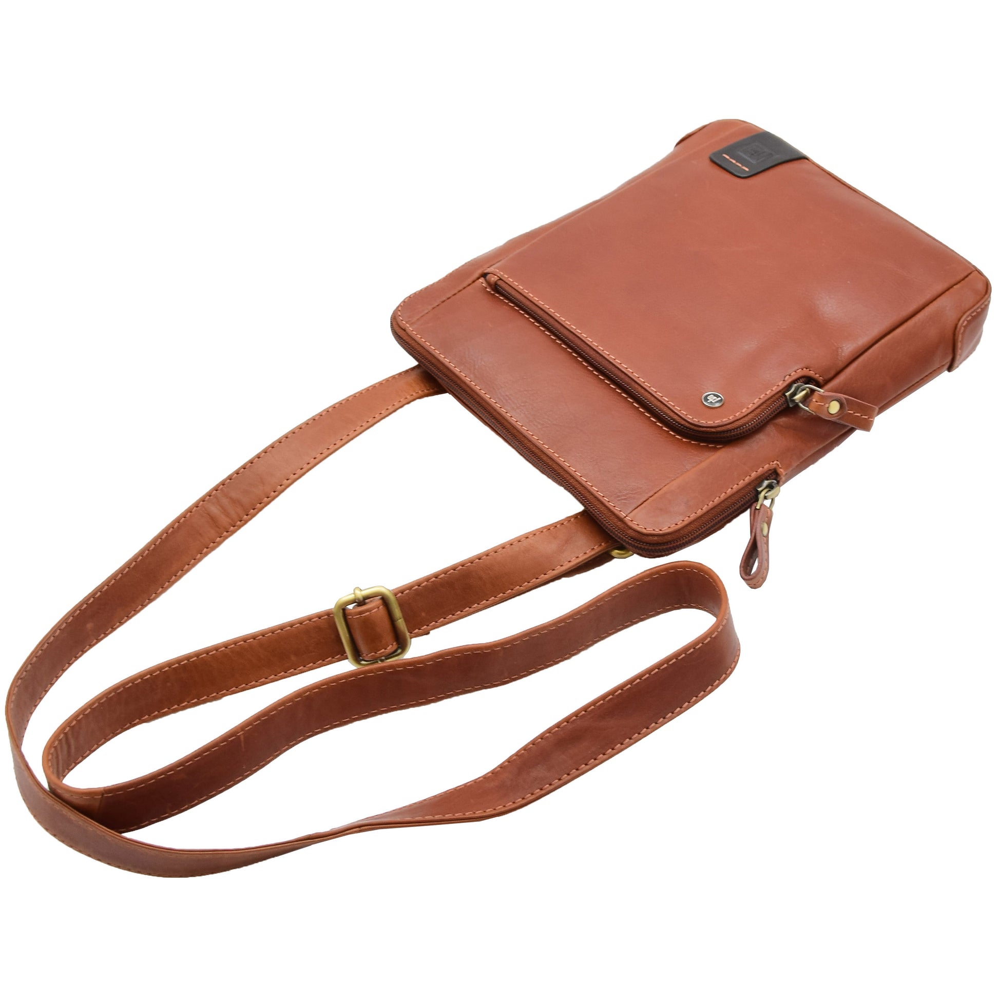 Mens Travel Everyday Casual Leather Cross Body Organiser Bag Sao Salvador Chestnut 5