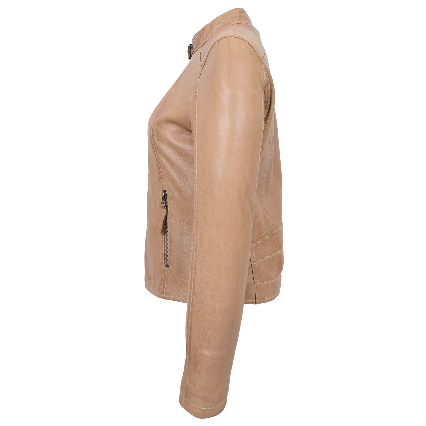 Womens Real Leather Classic Biker Jacket Sophia Beige 4