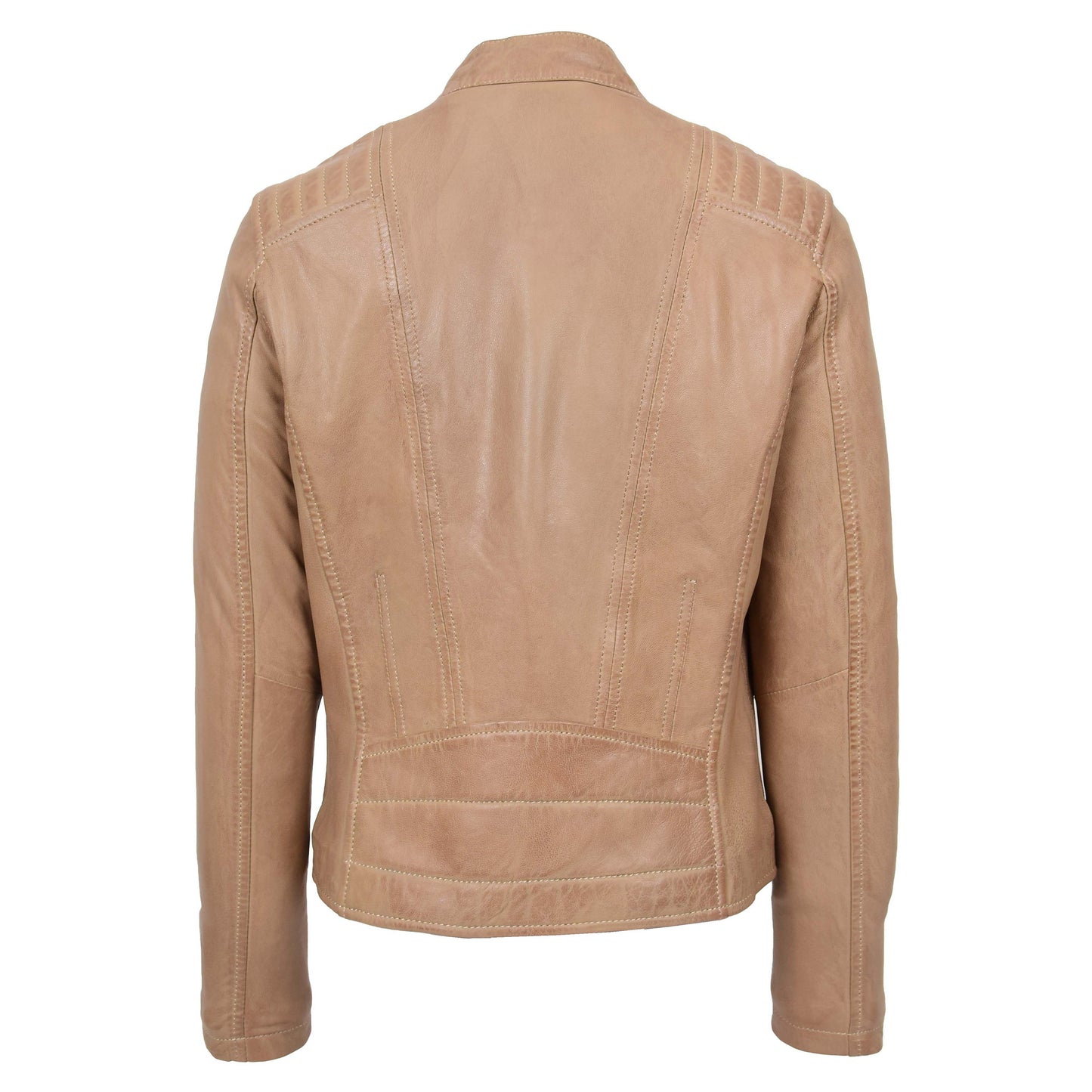 Womens Real Leather Classic Biker Jacket Sophia Beige 1