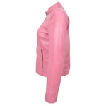 Womens Real Leather Classic Biker Jacket Sophia Baby Pink 4