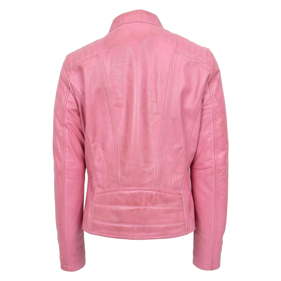 Womens Real Leather Classic Biker Jacket Sophia Baby Pink 1