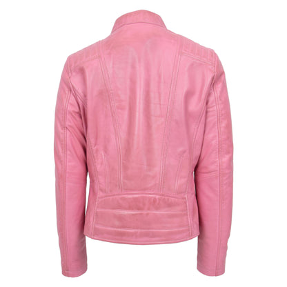 Womens Real Leather Classic Biker Jacket Sophia Baby Pink 1