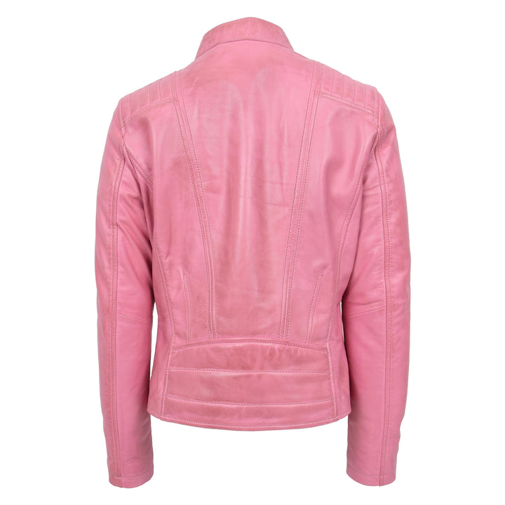 Womens Real Leather Classic Biker Jacket Sophia Baby Pink 1