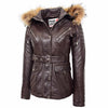 Womens Leather Parka Coat Detachable Hoodie Layla Brown 3