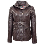 Womens Leather Parka Coat Detachable Hoodie Layla Brown 2