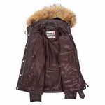 Womens Leather Parka Coat Detachable Hoodie Layla Brown 5