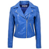 Womens Soft Leather Cross Zip Biker Jacket Anna Blue