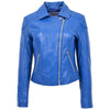 Womens Soft Leather Cross Zip Biker Jacket Anna Blue 2