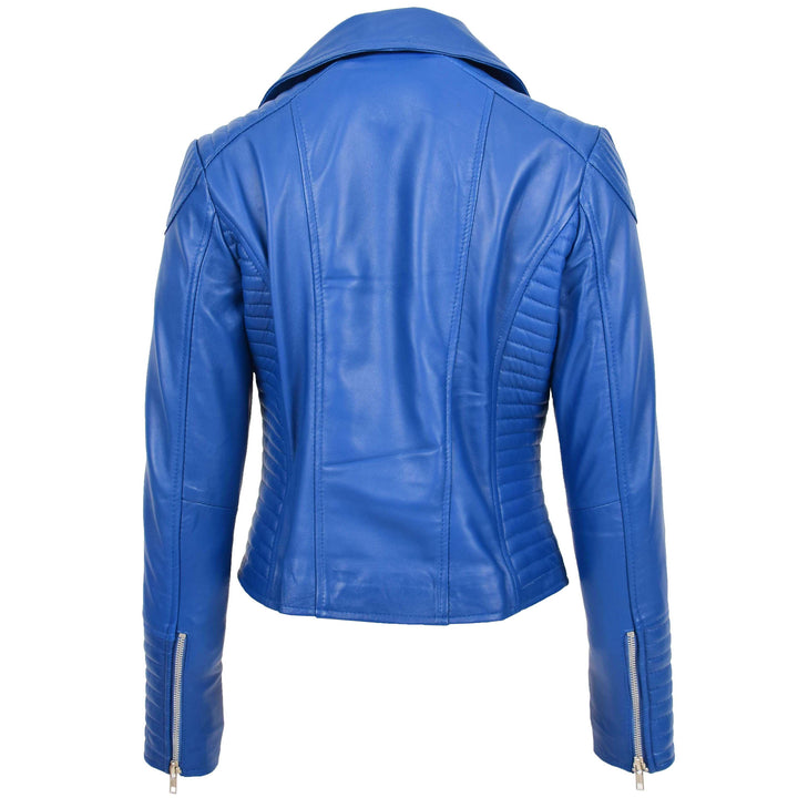 Womens Soft Leather Cross Zip Biker Jacket Anna Blue 1
