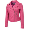 Womens Soft Leather Cross Zip Biker Jacket Anna Pink 3