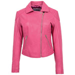 Womens Soft Leather Cross Zip Biker Jacket Anna Pink 2