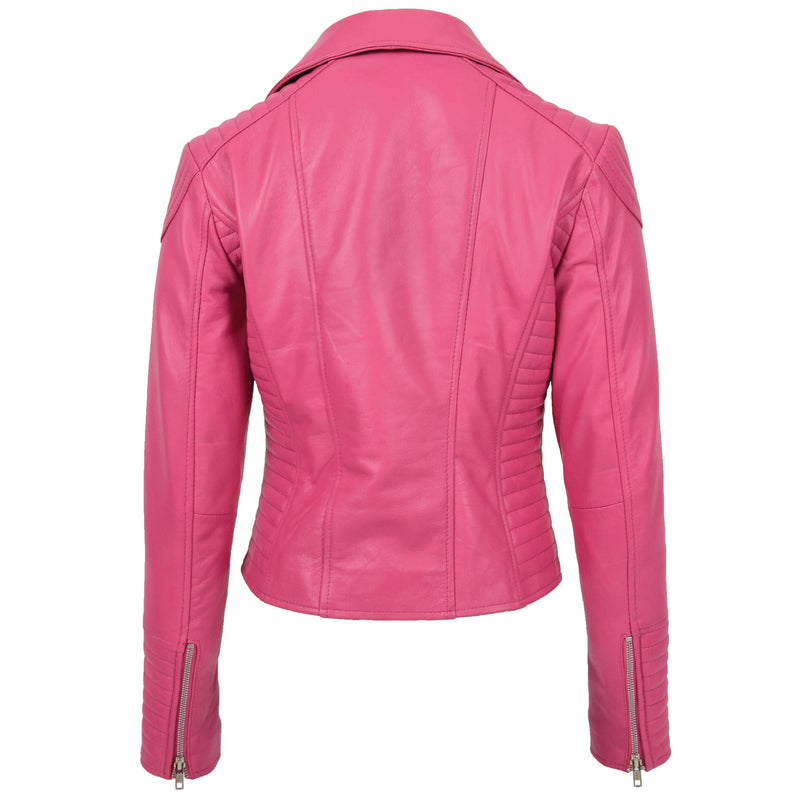 Womens Soft Leather Cross Zip Biker Jacket Anna Pink 1