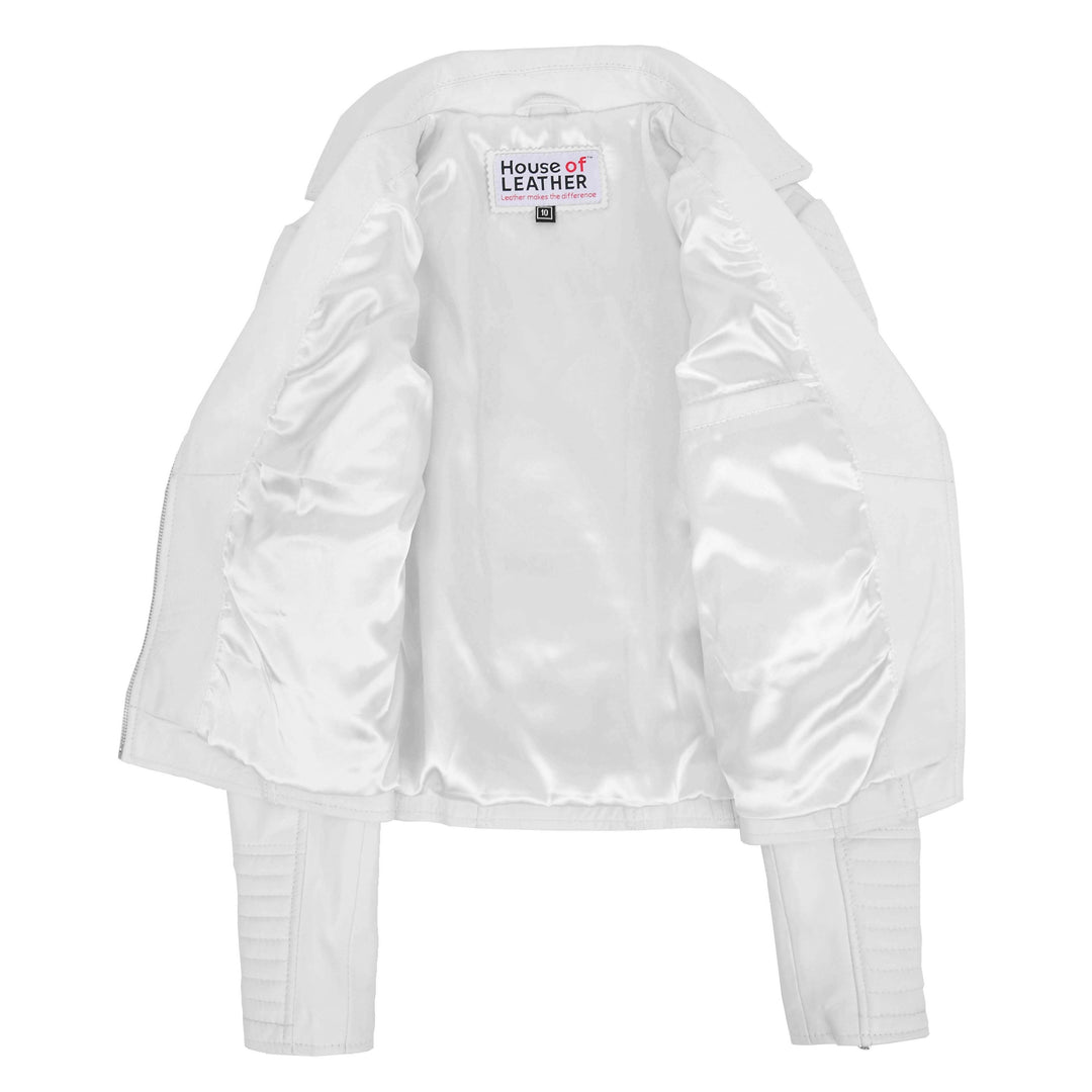 Womens Soft Leather Cross Zip Biker Jacket Anna White 4