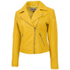 Womens Soft Leather Cross Zip Biker Jacket Anna Yellow 3
