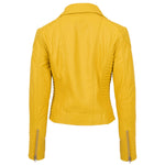 Womens Soft Leather Cross Zip Biker Jacket Anna Yellow 1