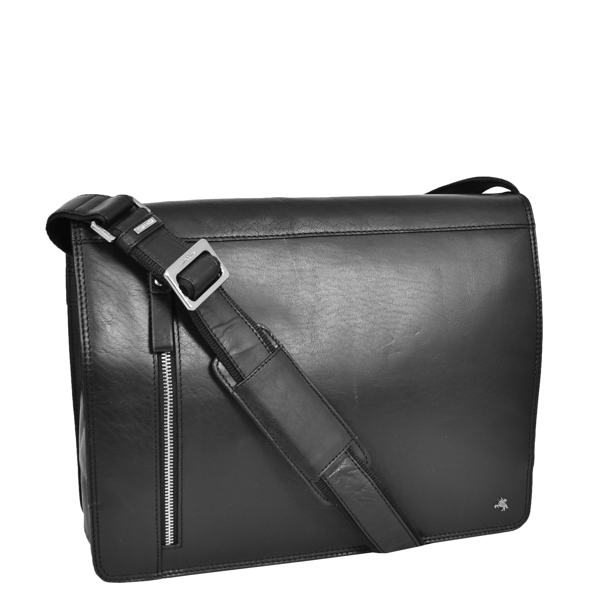 Mens Leather Cross Body Satchel Bag Hector Black