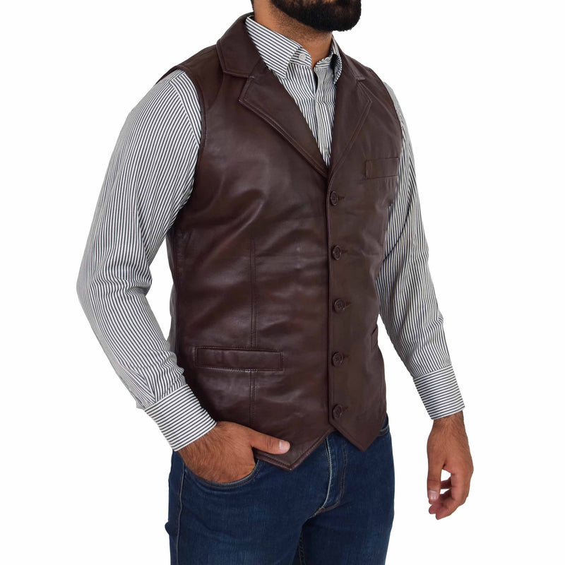 gents brown leather vest