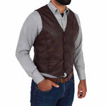 mens v neckline leather vest