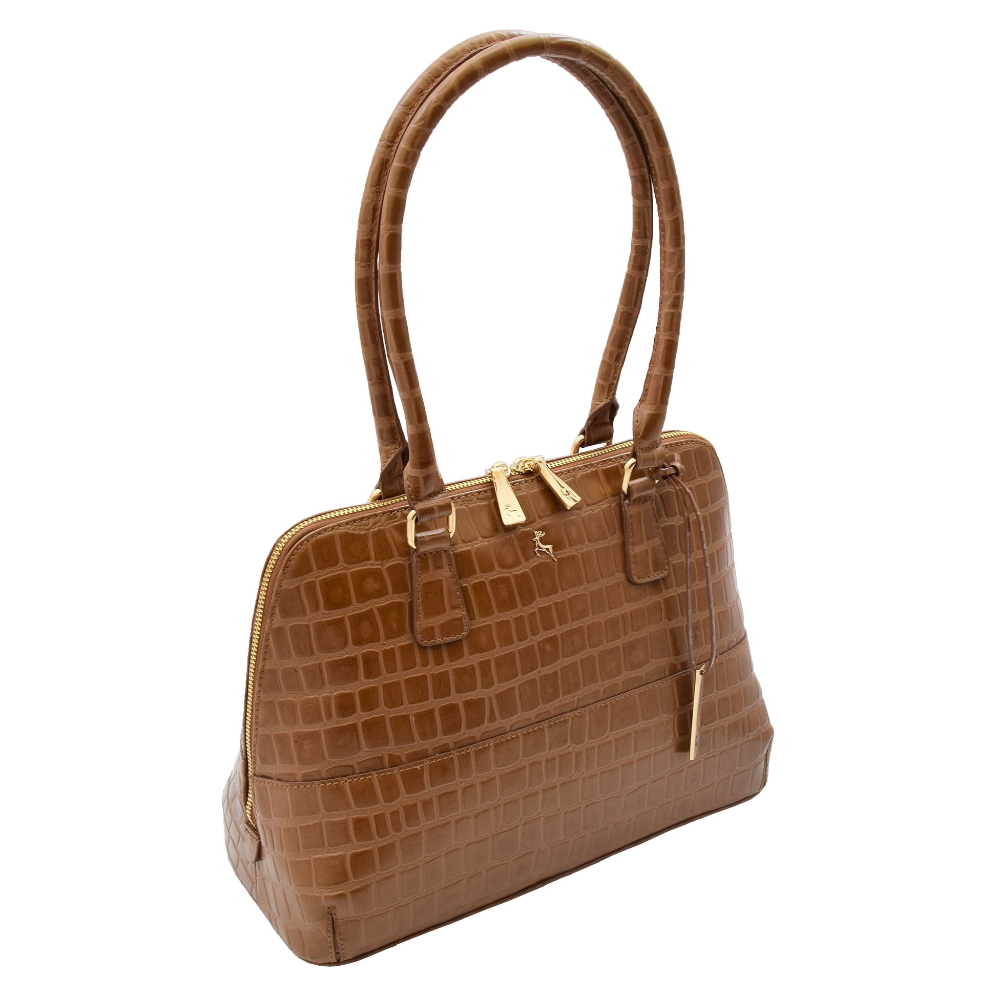 Womens Leather Hobo Bag Croc Print Annabelle Tan 5