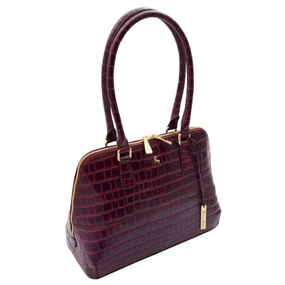 Womens Leather Hobo Bag Croc Print Annabelle Bordeaux 2