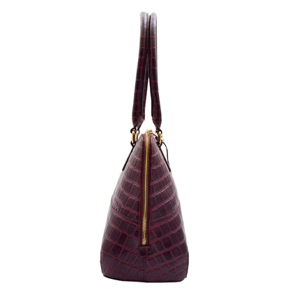 Womens Leather Hobo Bag Croc Print Annabelle Bordeaux 3