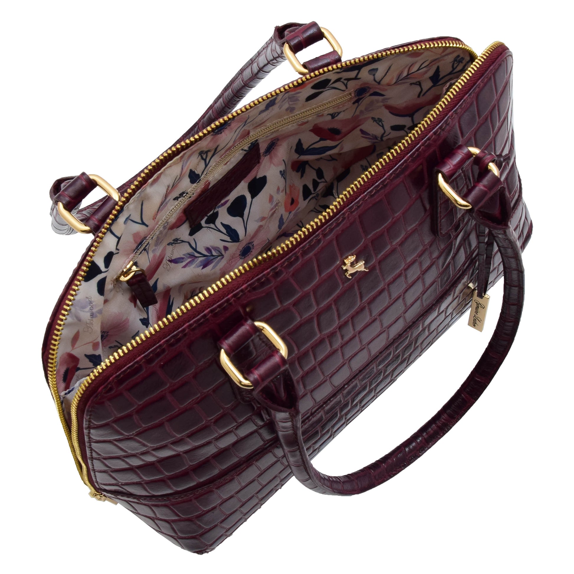 Womens Leather Hobo Bag Croc Print Annabelle Bordeaux 5