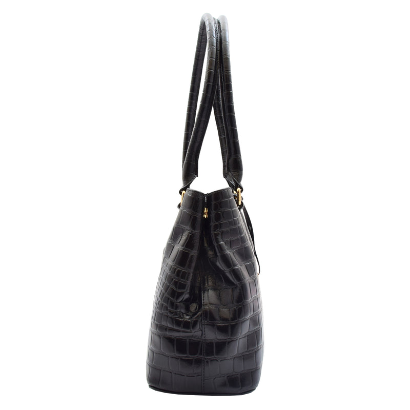 Womens Hobo Shoulder Leather Bag Beautiful Croc Pint Sylvia Black 5