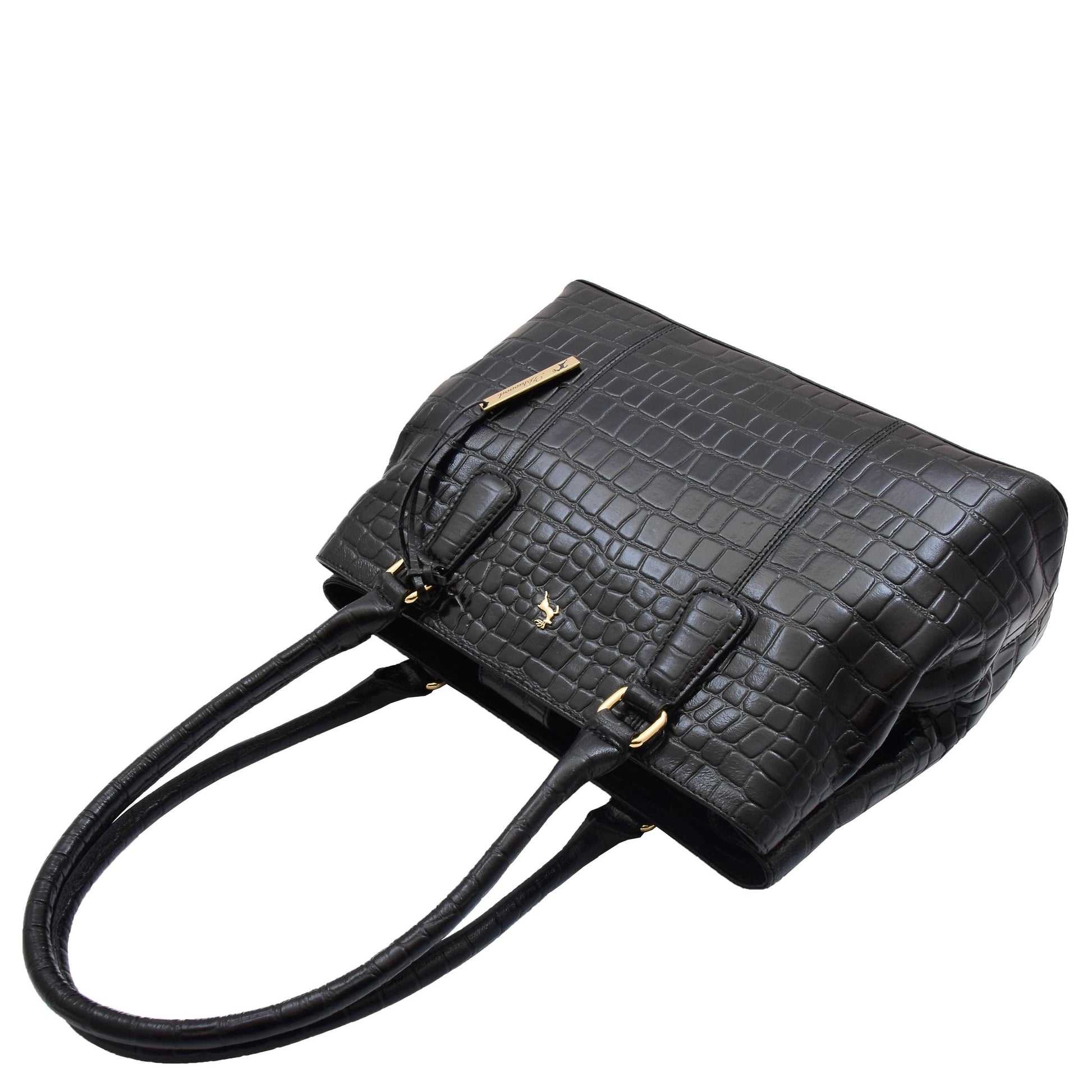 Womens Hobo Shoulder Leather Bag Beautiful Croc Pint Sylvia Black 7