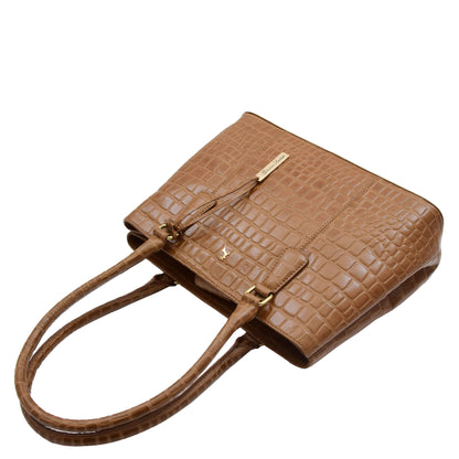 Womens Hobo Shoulder Leather Bag Beautiful Croc Pint Sylvia Tan 7