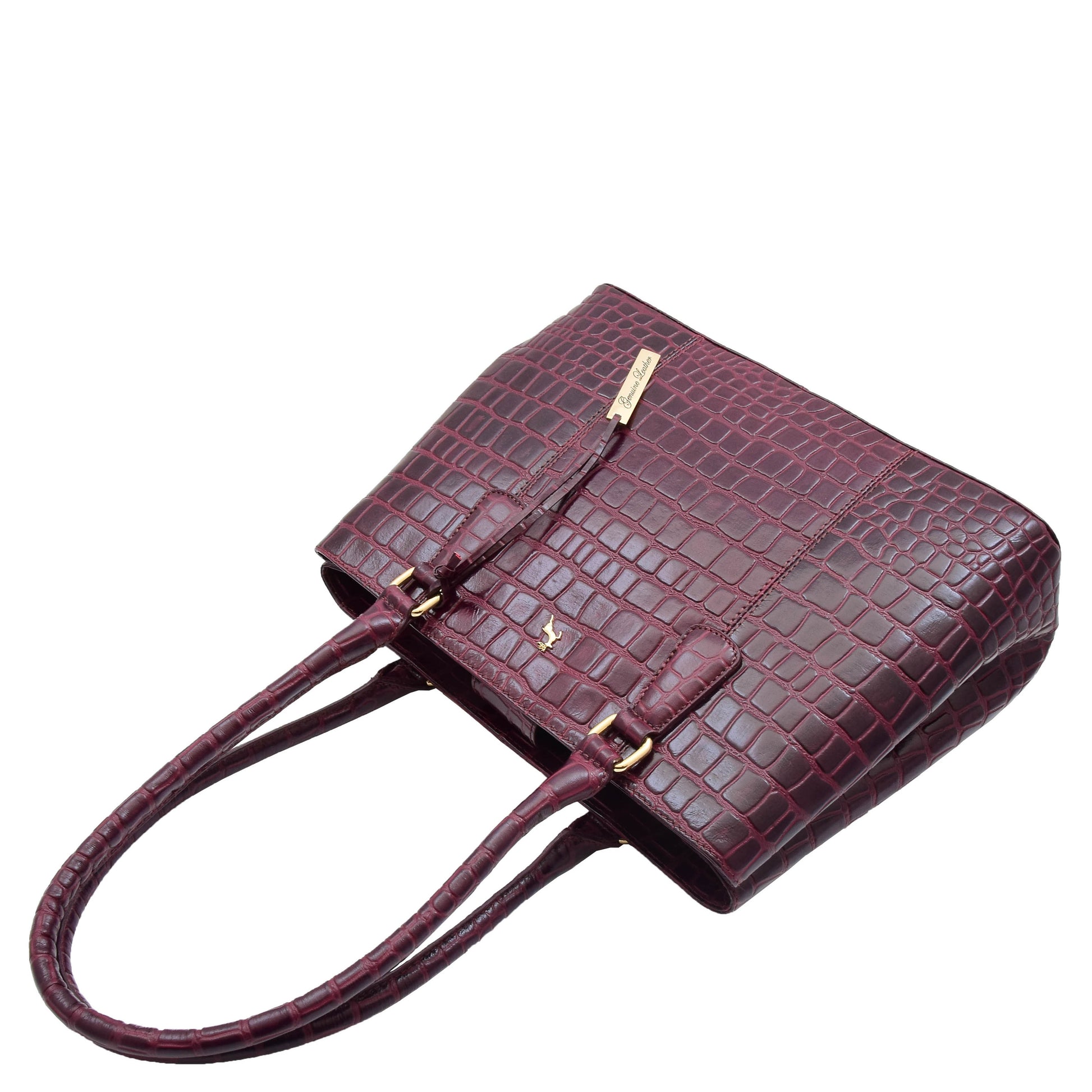 Womens Hobo Shoulder Leather Bag Beautiful Croc Pint Sylvia Bordeaux 7