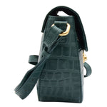Womens Cross Body Bag Croc Print Handstitched Leather Handbag Maude Green 7