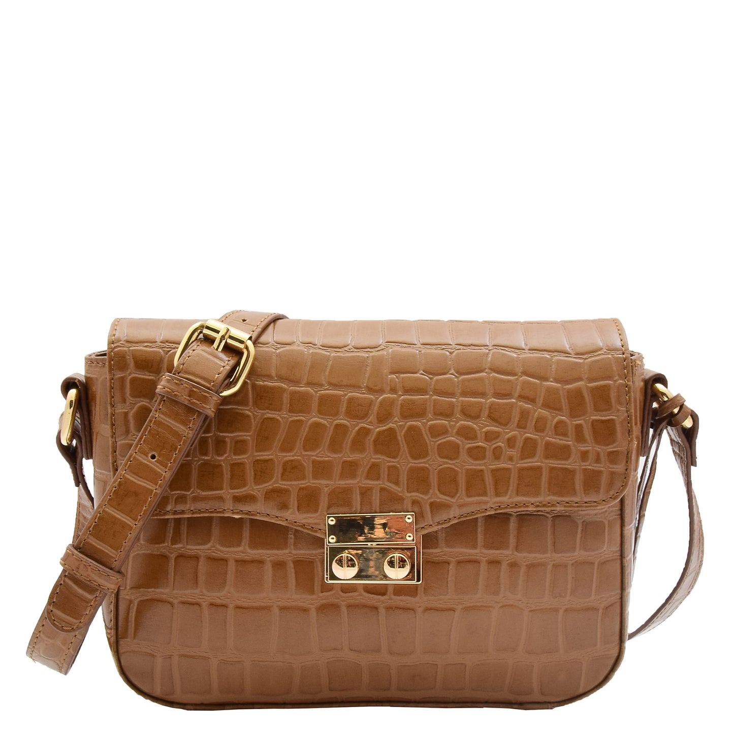 Copy of Womens Cross Body Bag Croc Print Handstitched Leather Handbag Maude Tan