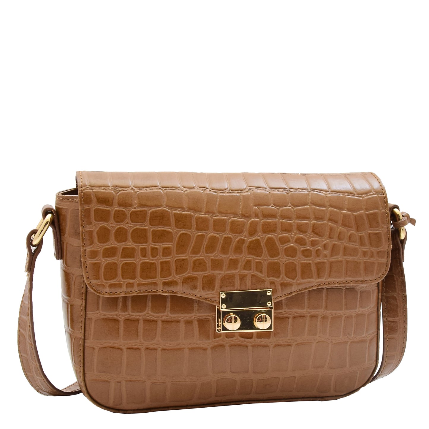 Copy of Womens Cross Body Bag Croc Print Handstitched Leather Handbag Maude Tan 5