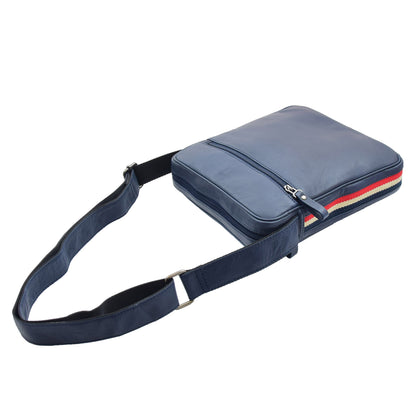 Mens Leather Cross Body Travel Flight Bag Aller Navy 4