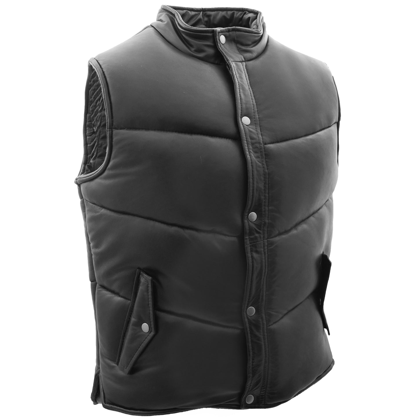 Mens Leather Puffer Waistcoat Body Warmer Leon Black 3