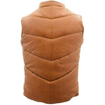 Mens Leather Puffer Waistcoat Body Warmer Leon Tan 1