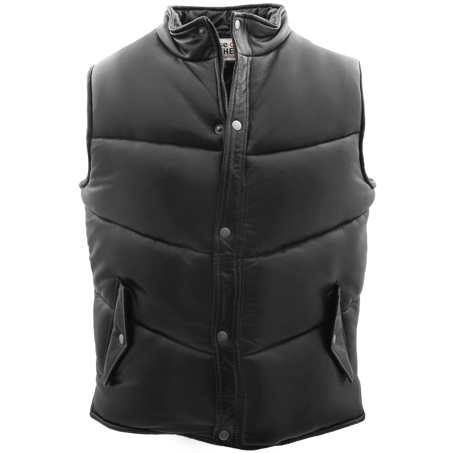 Mens Leather Puffer Waistcoat Body Warmer Leon Black