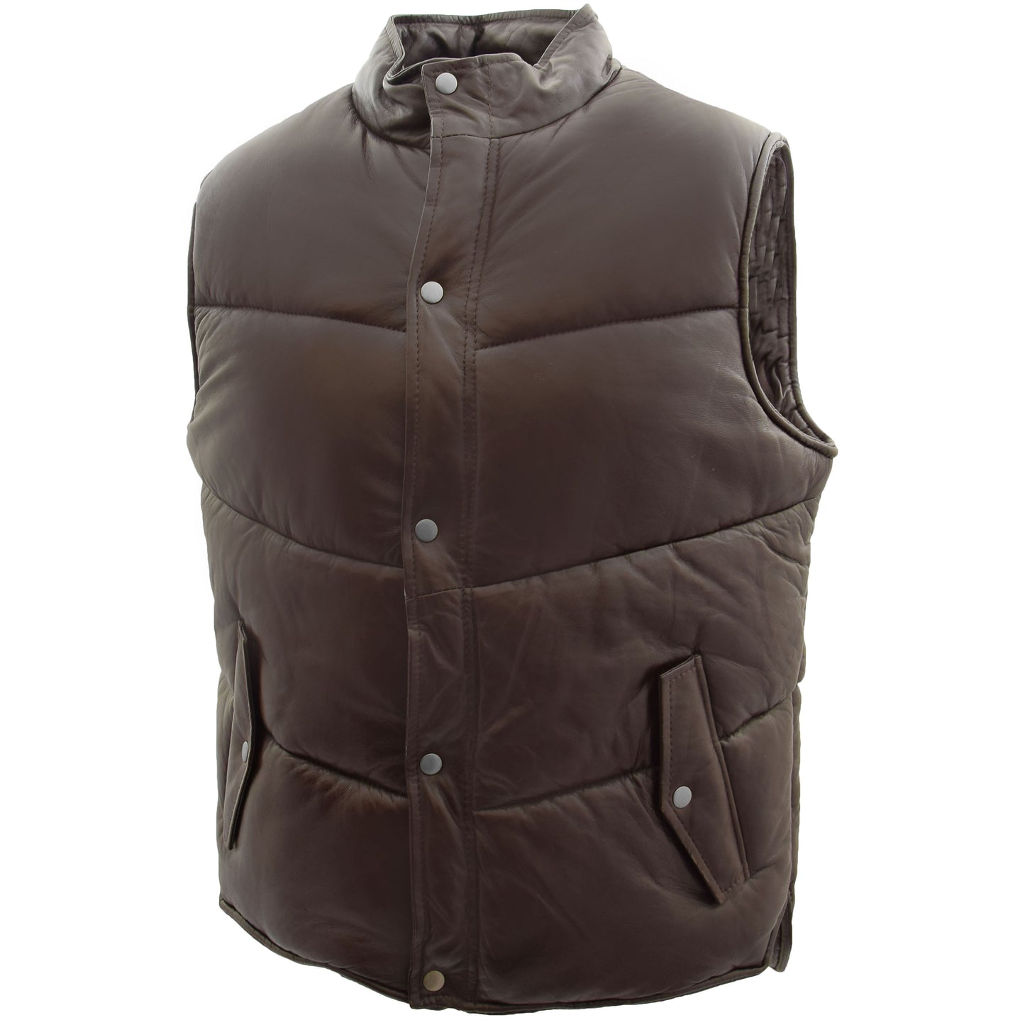 Mens Leather Puffer Waistcoat Body Warmer Leon Brown 4