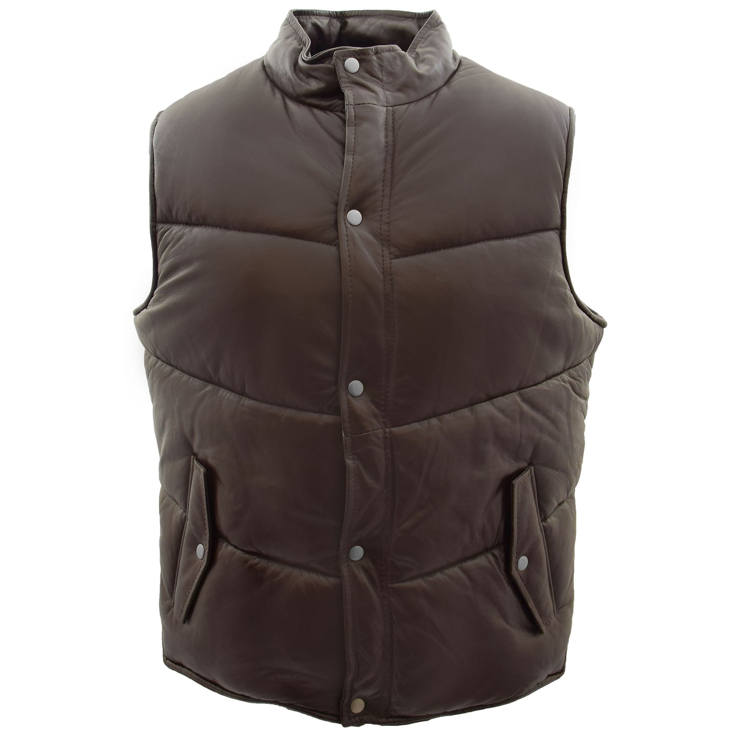 Mens Leather Puffer Waistcoat Body Warmer Leon Brown 2