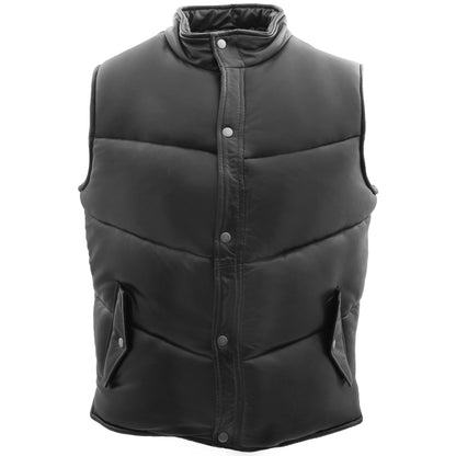 Mens Leather Puffer Waistcoat Body Warmer Leon Black 2