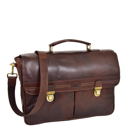 Mens Leather Briefcase Cross Body Satchel Bag Clinton Brown