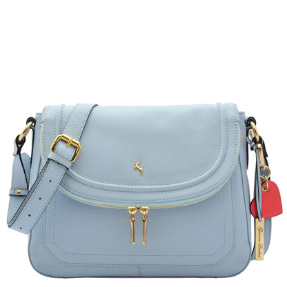 Womens Genuine Leather Crossbody Bag Work Casual Trendy Design Handbag Marielia Sky Blue