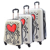Four Wheels Big Heart Shape Printed Suitcase H820 White