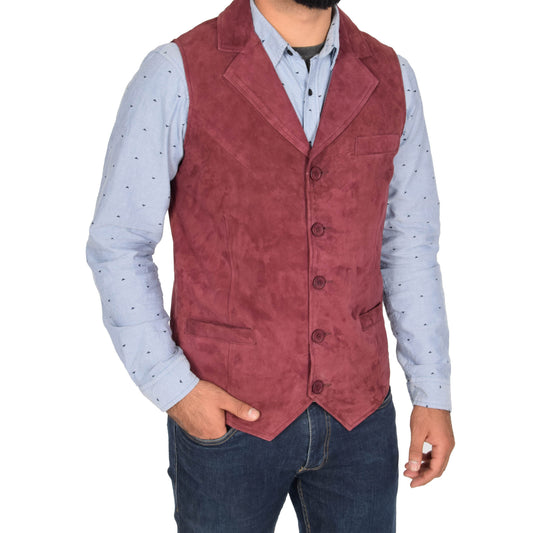 mens burgundy suede waistcoat