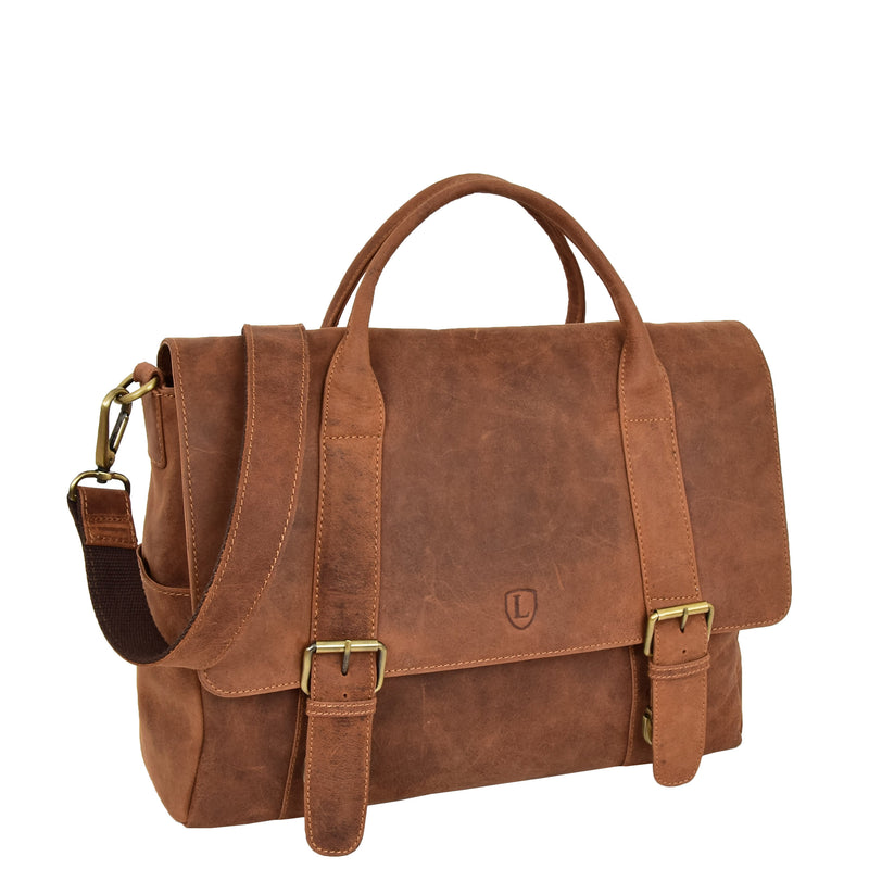 Mens Leather Cross Body Flap Over Briefcase Caleb Tan