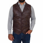 mens brown leather waistcoat