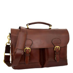 Mens Leather Cross Body Flap Over Briefcase Exeter Brown