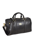 Leather Holdall Small Size Barrel Shape Duffle Bag Athens Black