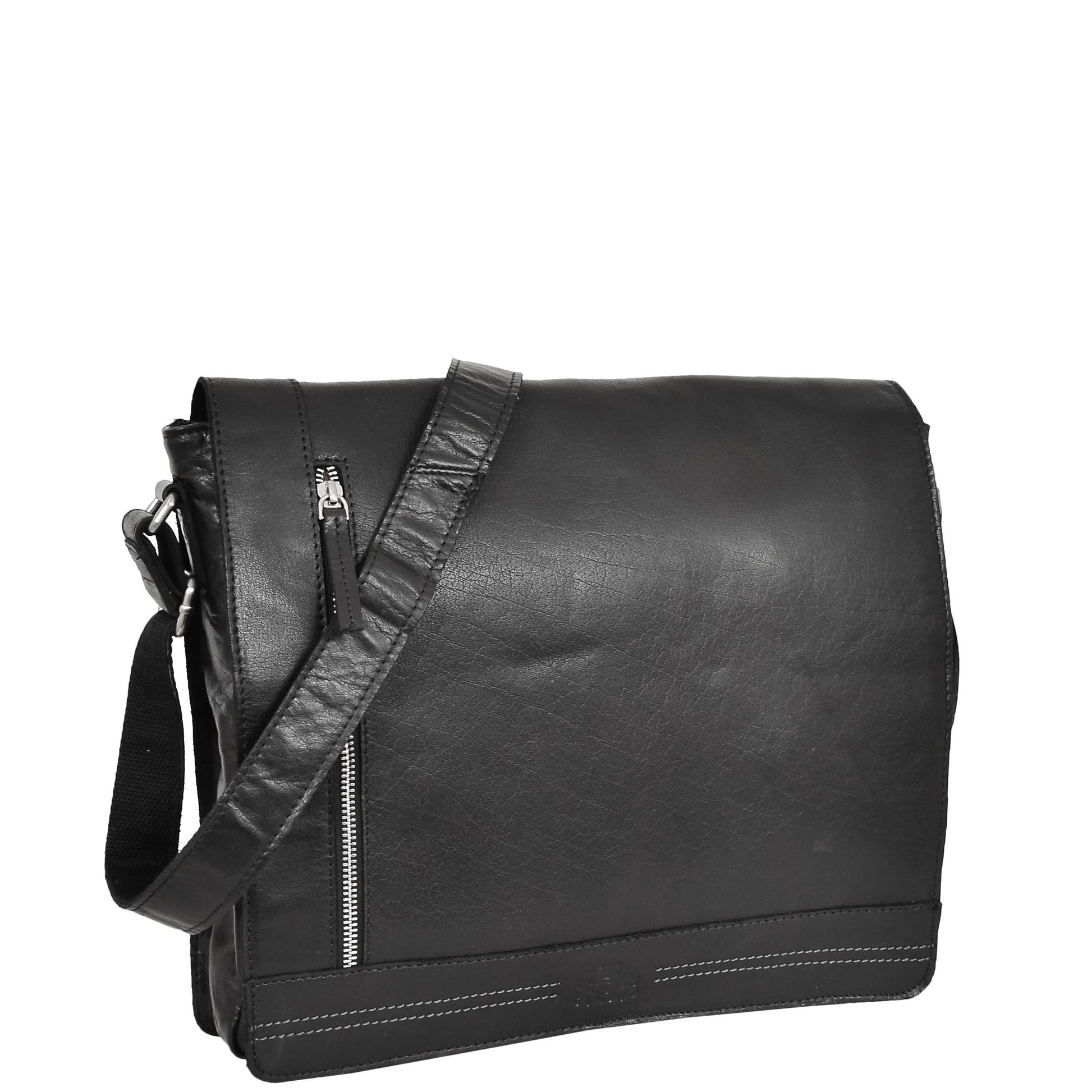 Mens Leather Flap Over Cross Body Bag Bristol Black